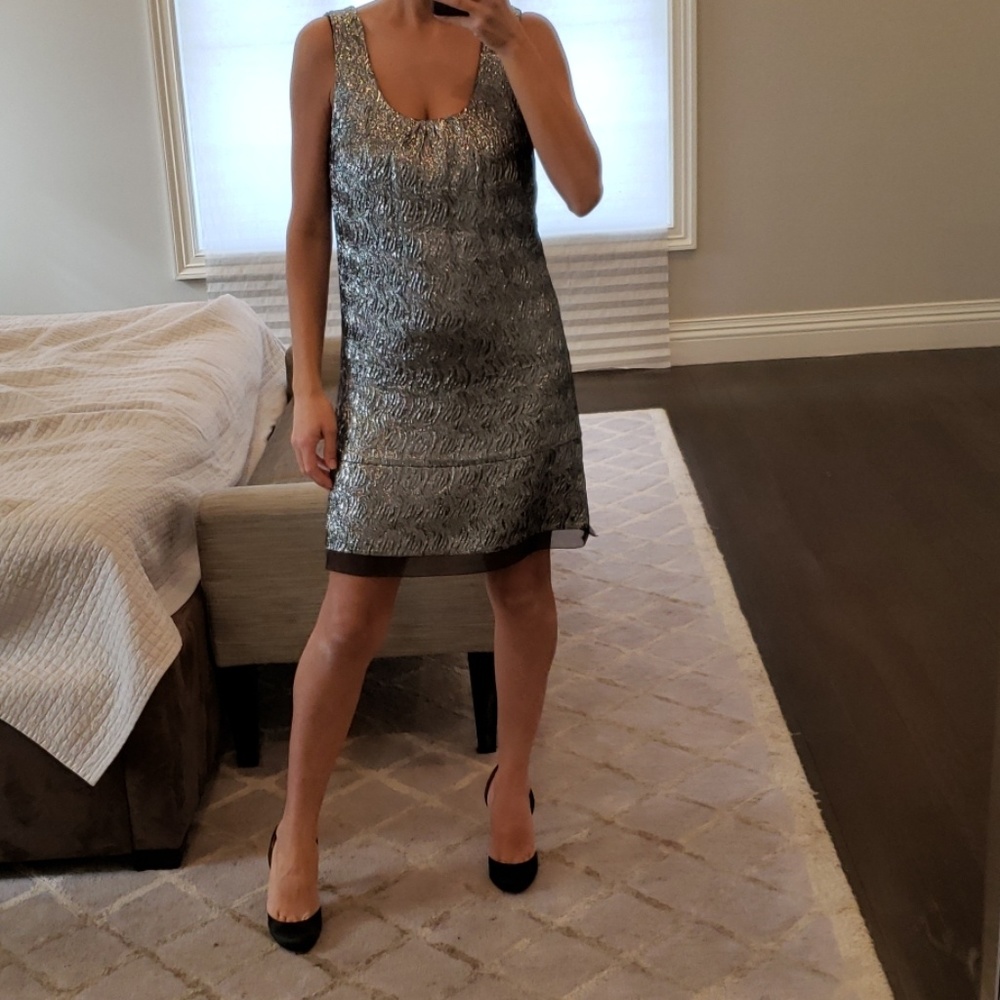 BRAND NEW "AQUA" SILVER METALLIC COCKTAIL DRESS